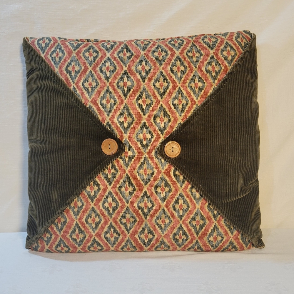 Geometric Patterned Pillow with Button Accents